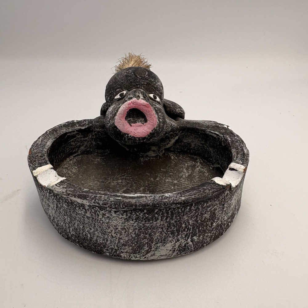 Ashtray Weird Unique Voodoo‎ Brush Hair Creature Ceramic Stone Smoking Whimsical